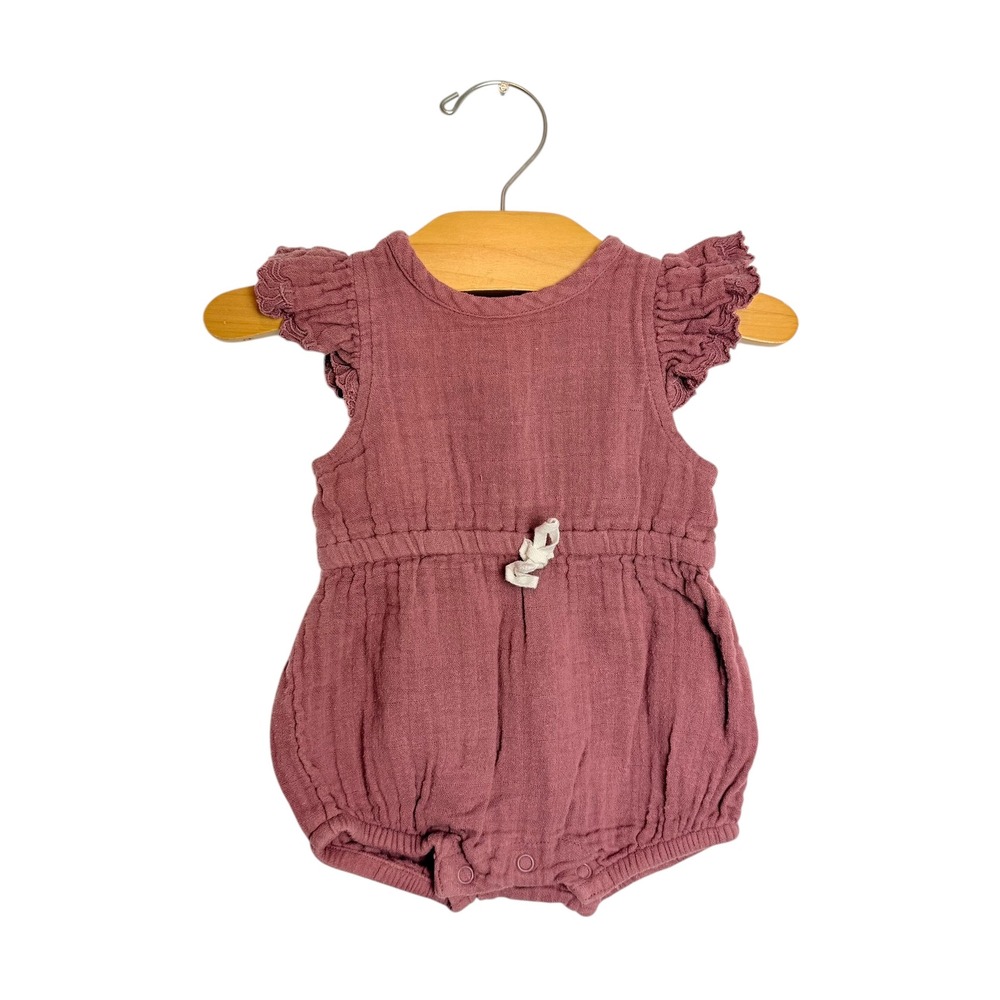 City Mouse Organic Cotton Gauze Flutter Sleeve Romper Mauve Pink 3-6 Months